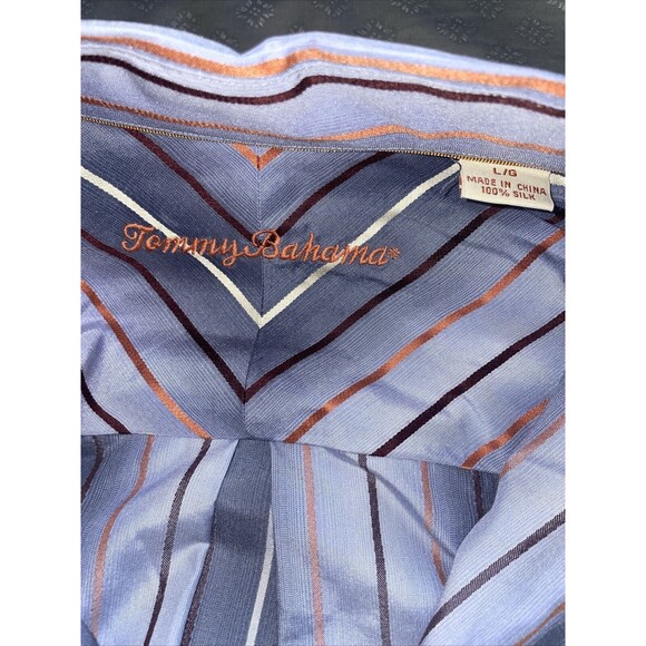 Tommy Bahama Men's Blue 100% Silk Striped Button Down Long Sleeve Shirt Large L - Picture 11 of 12